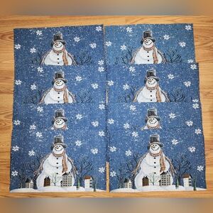 Set of 8 Vintage Snowmen Tapestry Placemats Large 19.5x12.5 90s Christmas
